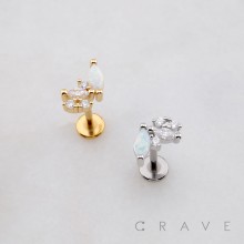 MULTI CZ ROUND MARQUISE OPAL FAN ARCH LINE THREADLESS (PUSH IN) 316L SURGICAL STEEL LABRET SET